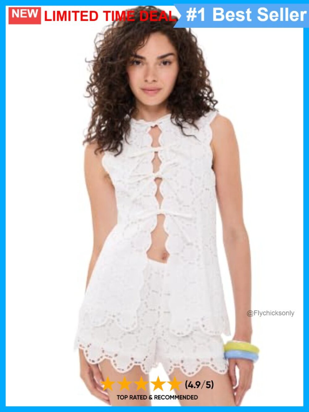 Eyelet Tie Top Sleeveless Crew Neck Lightweight